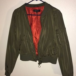 Olive green sleek bomber jacket